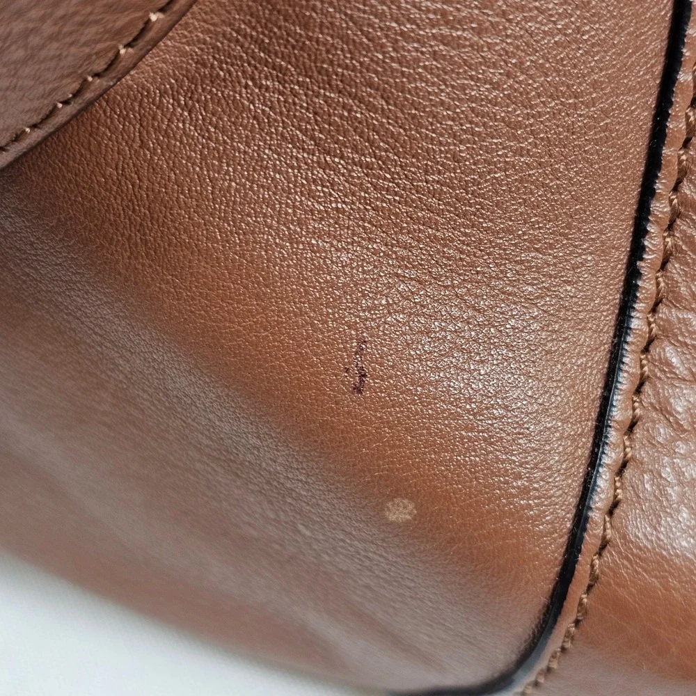 Vince Camuto Lenka Cognac Brown Pebbled‎ Leather V-Flap Shoulder Bag Hobo Purse